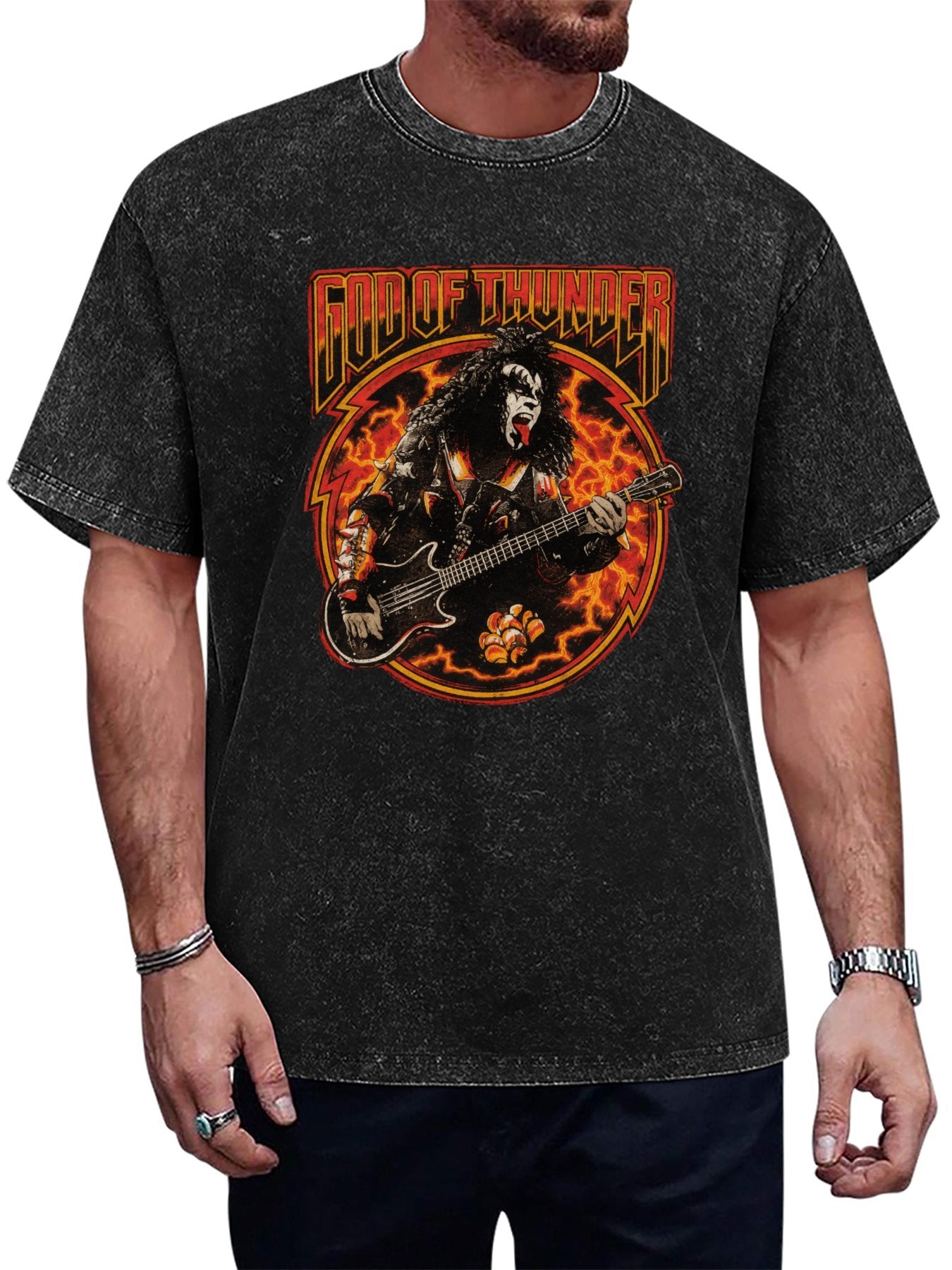 Vintage Washed KISS God of Thunder Bassist Graphic T-Shirt