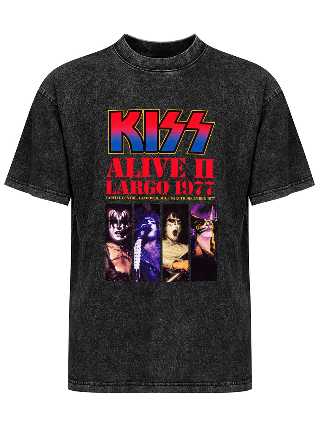 Vintage Washed KISS Alive II Largo 1977 Concert Graphic T-Shirt