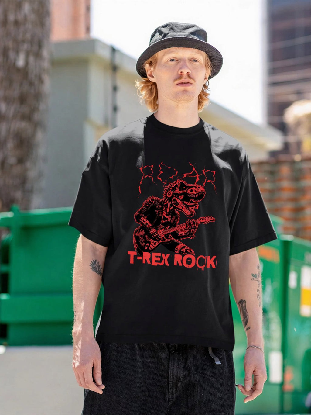 T-Rex Rock Dinosaur Guitar Graphic T-Shirt