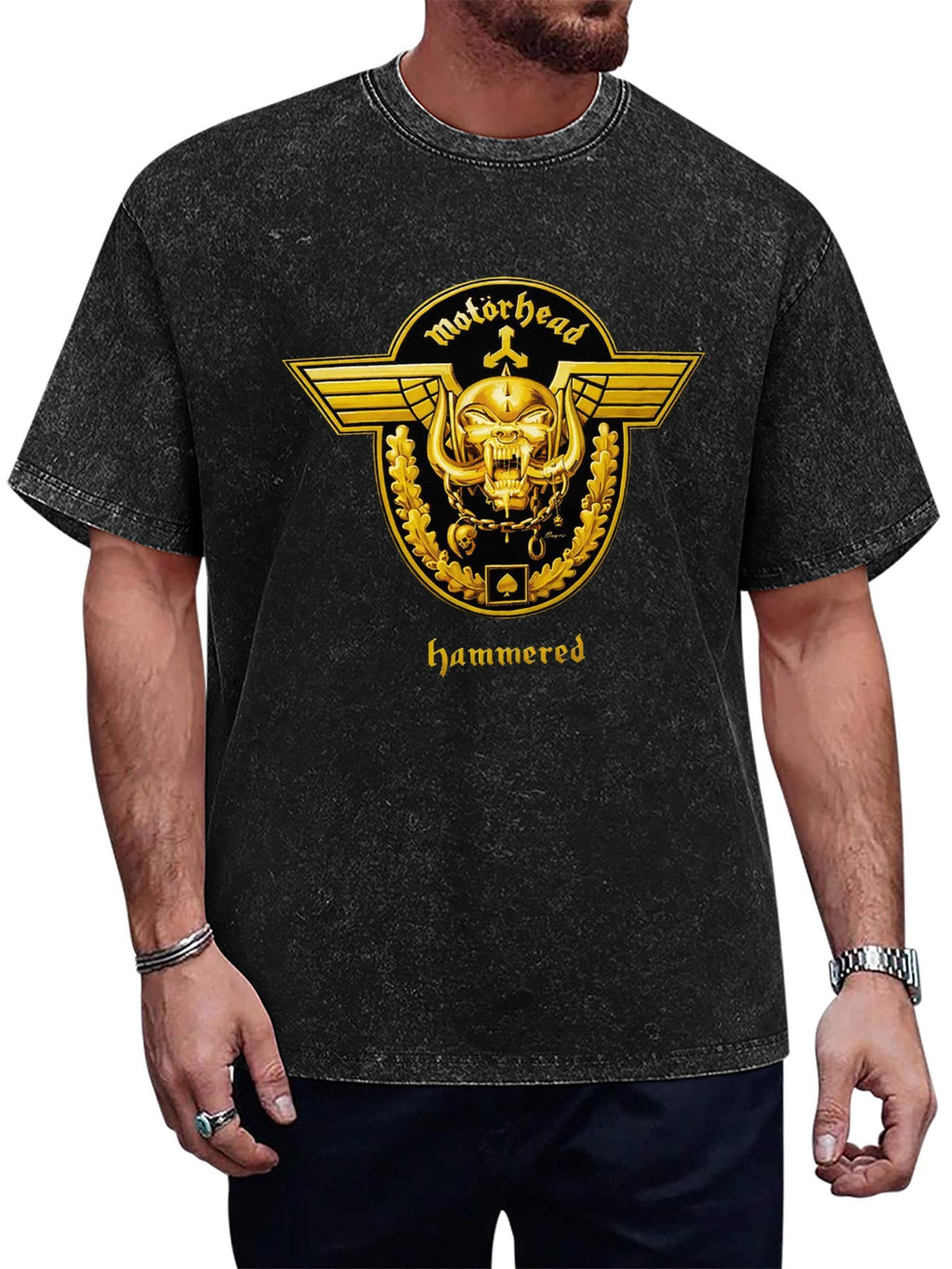 Vintage Washed Motörhead Hammered Gold Emblem Graphic T-Shirt
