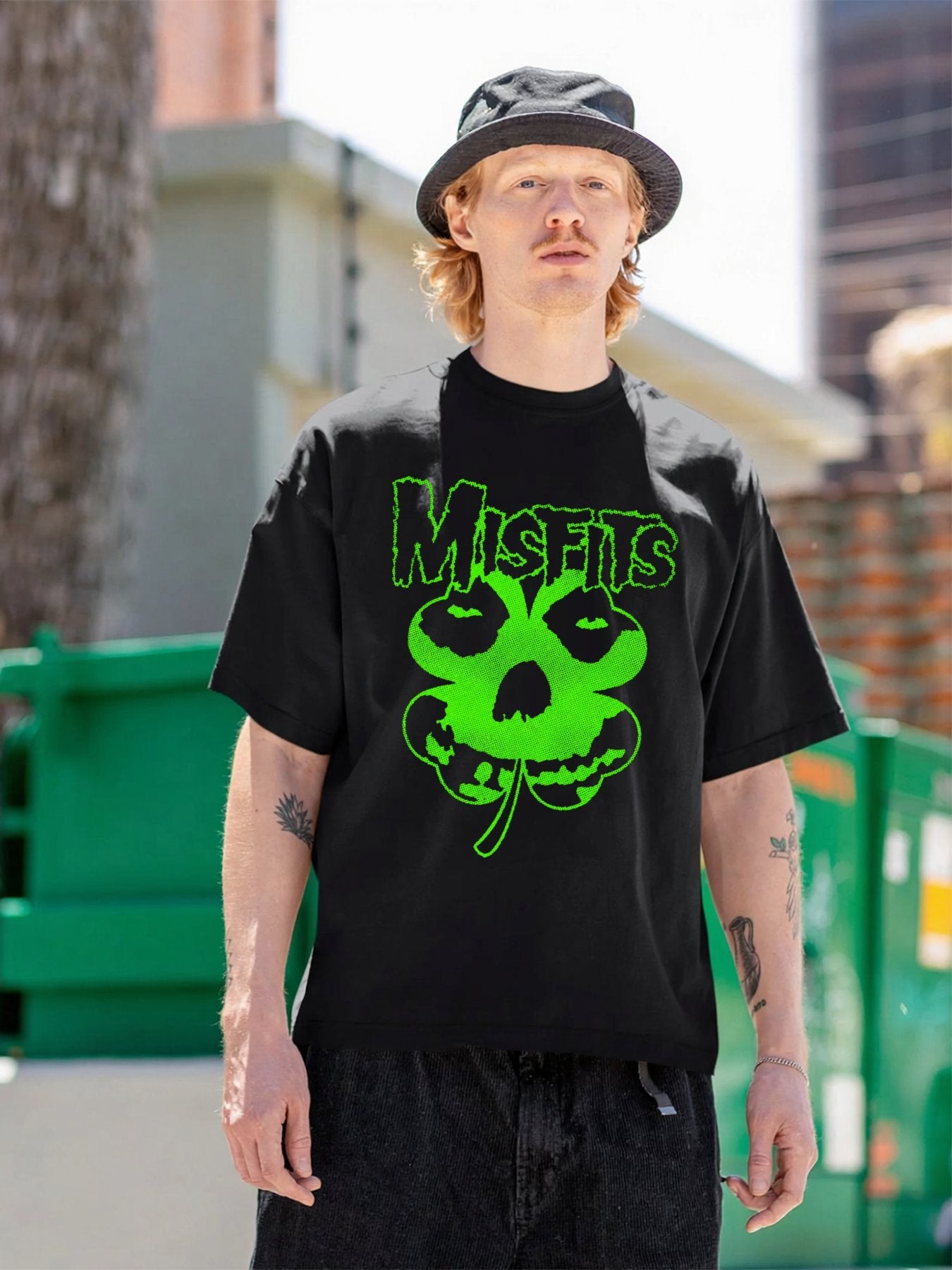 Misfits Green Shamrock Skull Graphic T-Shirt