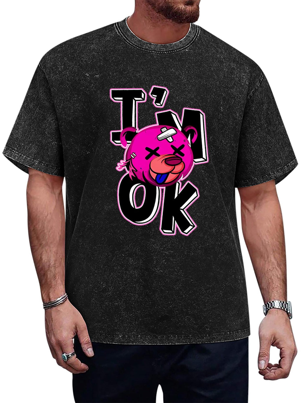 I'm OK Cartoon Bear Vintage Washed T-Shirt