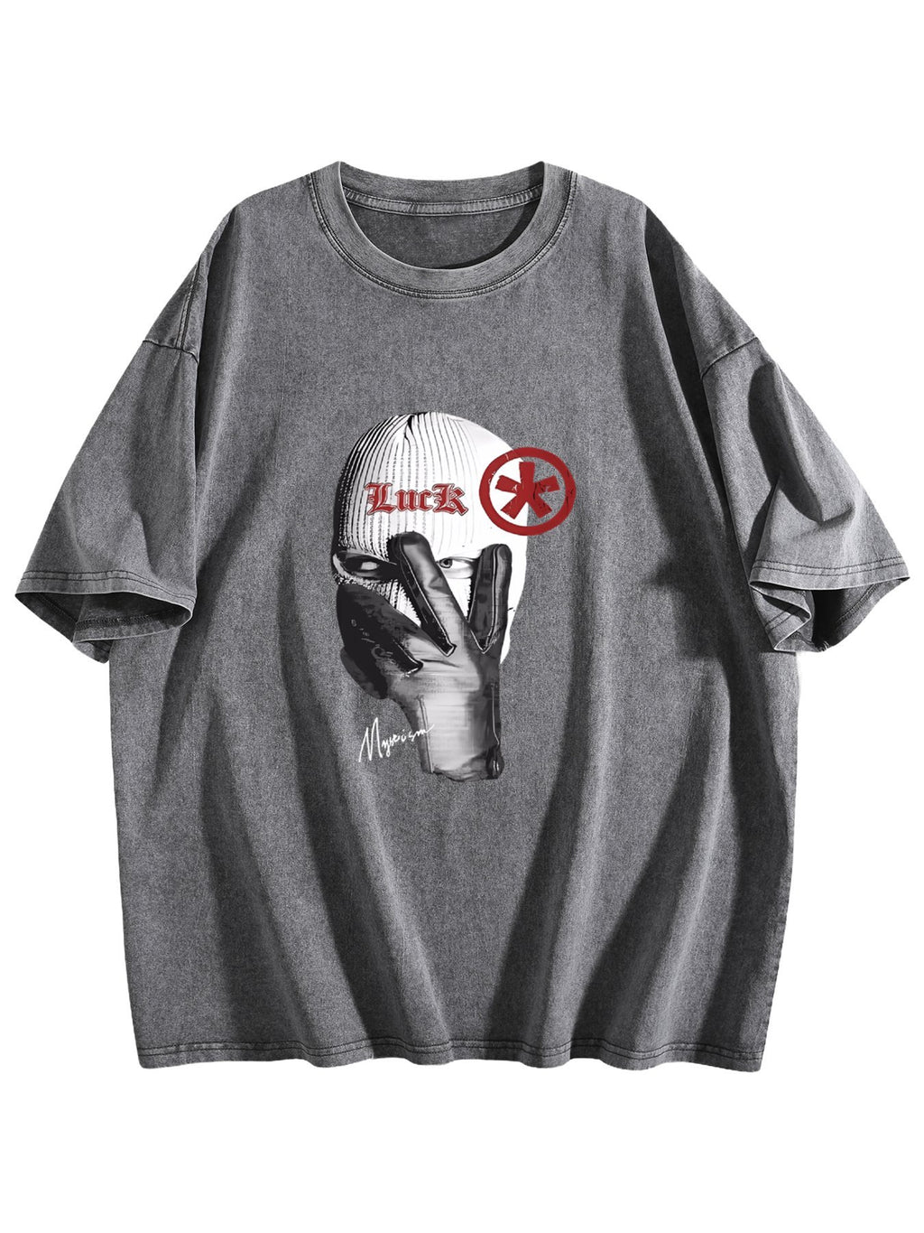Luck Masked Figure Graphic Washed T-Shirt