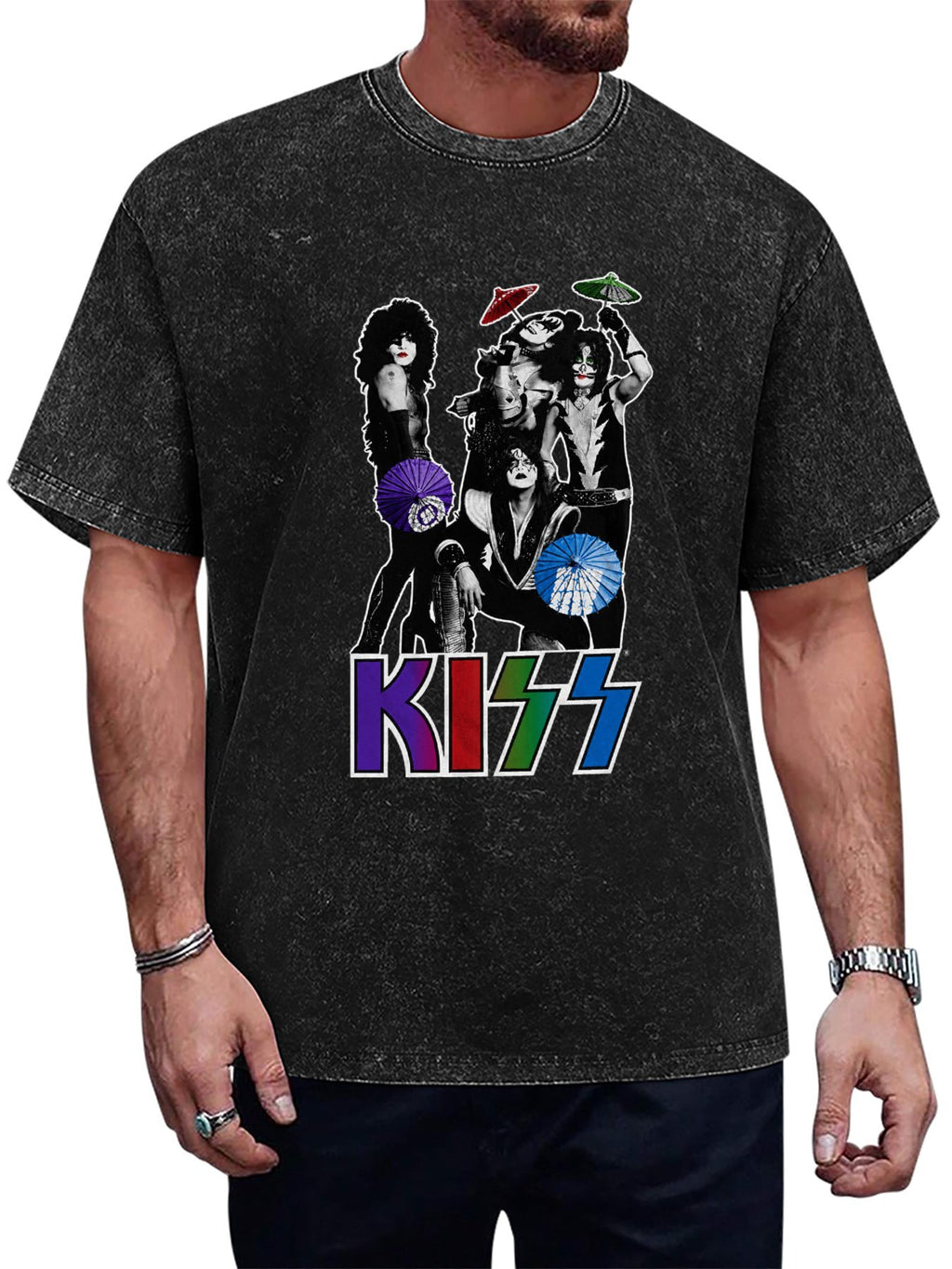KISS Colorful Parasol Band Portrait Graphic T-Shirt