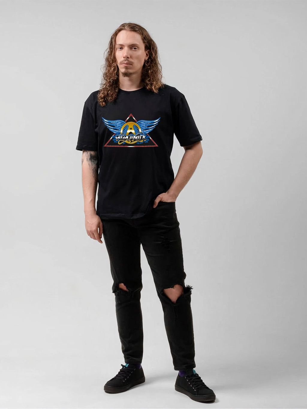 Aerosmith Blue Winged Triangle Emblem Vintage T-Shirt