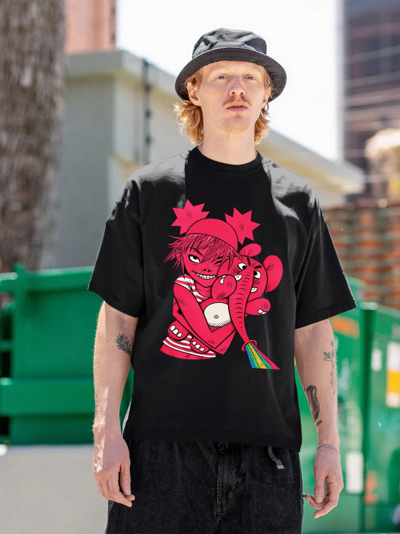 Gorillaz Pink Elephant Character Graphic T-Shirt