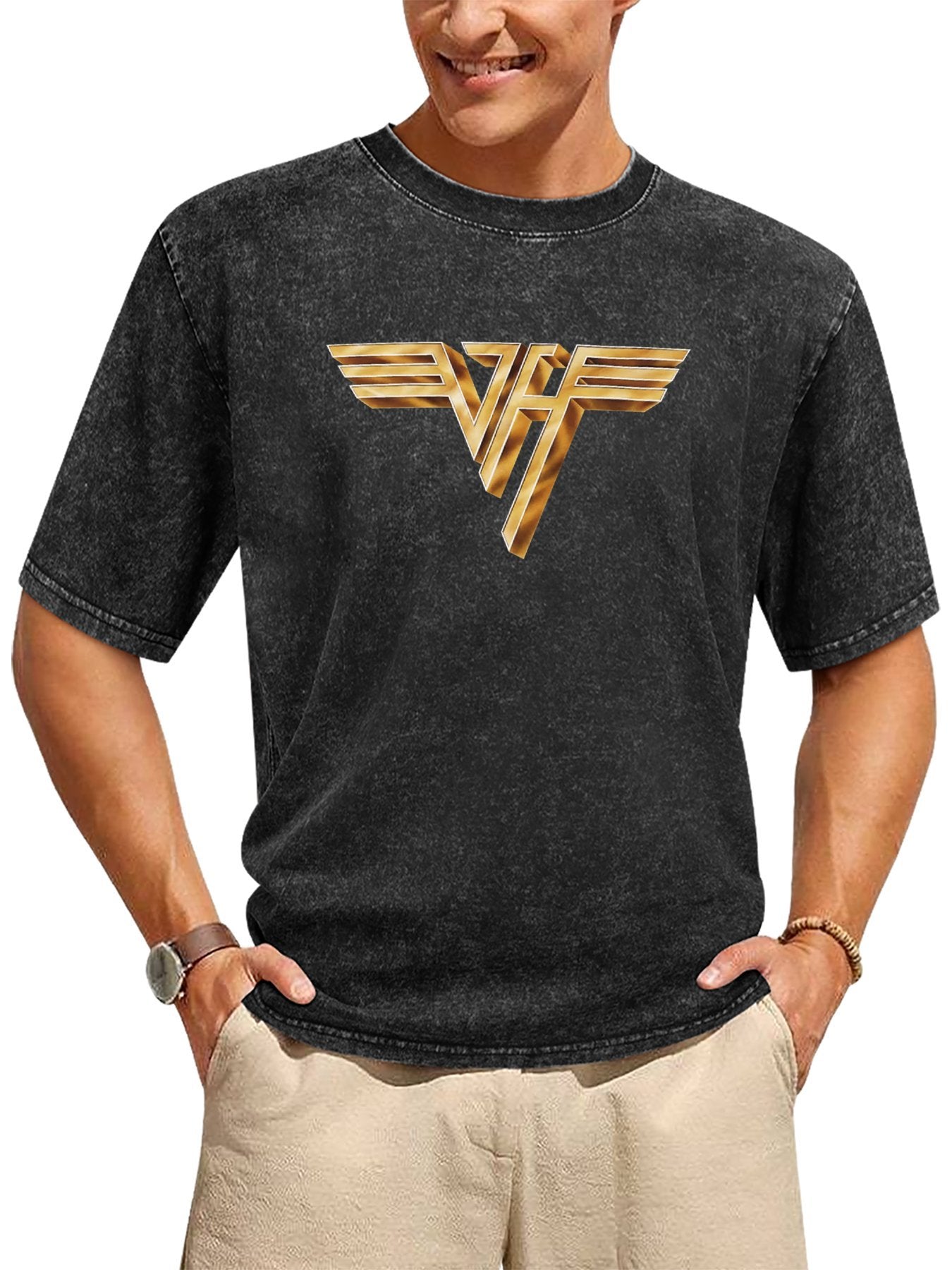 Vintage Washed Van Halen Gold Wing Logo Graphic T-Shirt