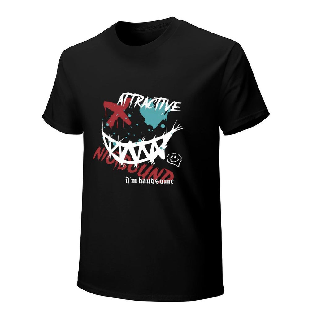 Attractive Mysterious Smile Graphic Black T-Shirt