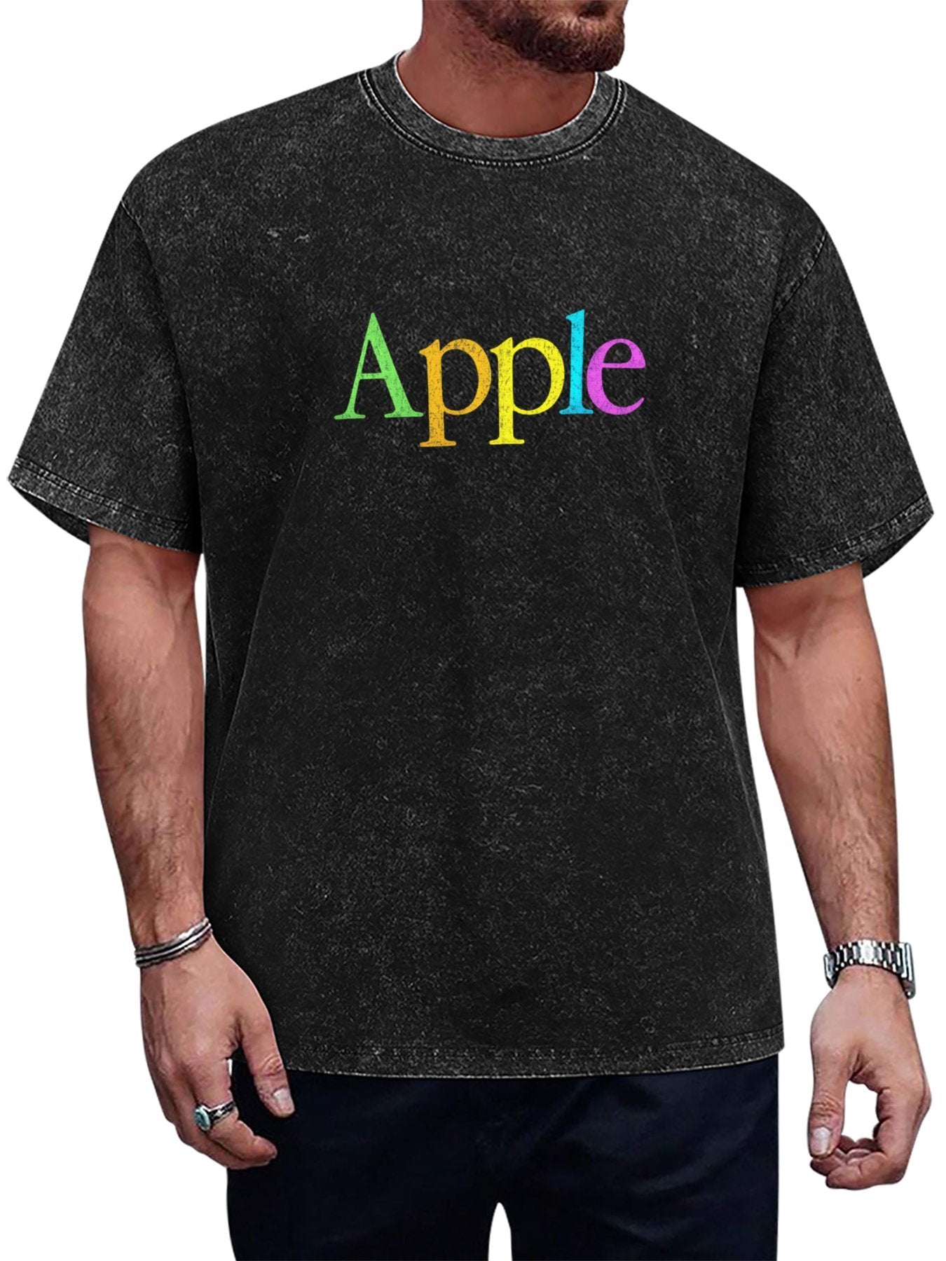 Apple Rainbow Graphic Washed T-Shirt