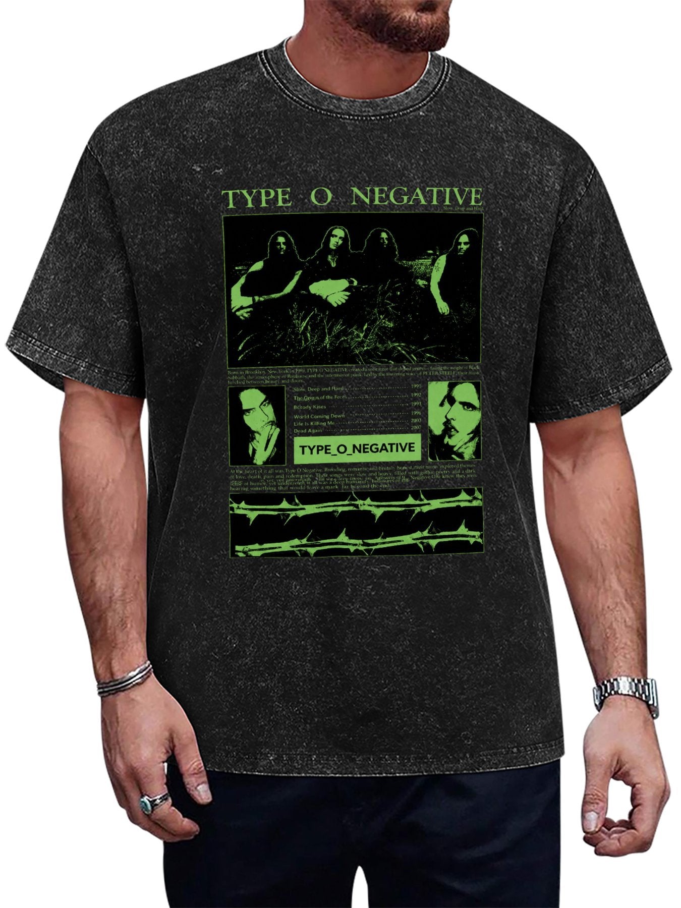 Vintage Washed Type O Negative Band Collage Graphic T-Shirt Main image
