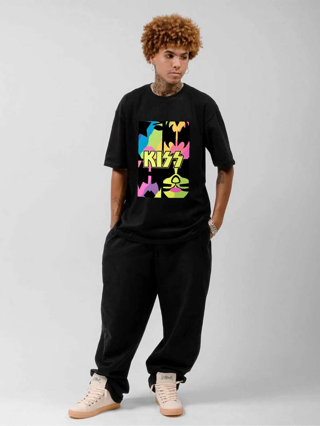 KISS Neon Face Collage Pop Art T-Shirt