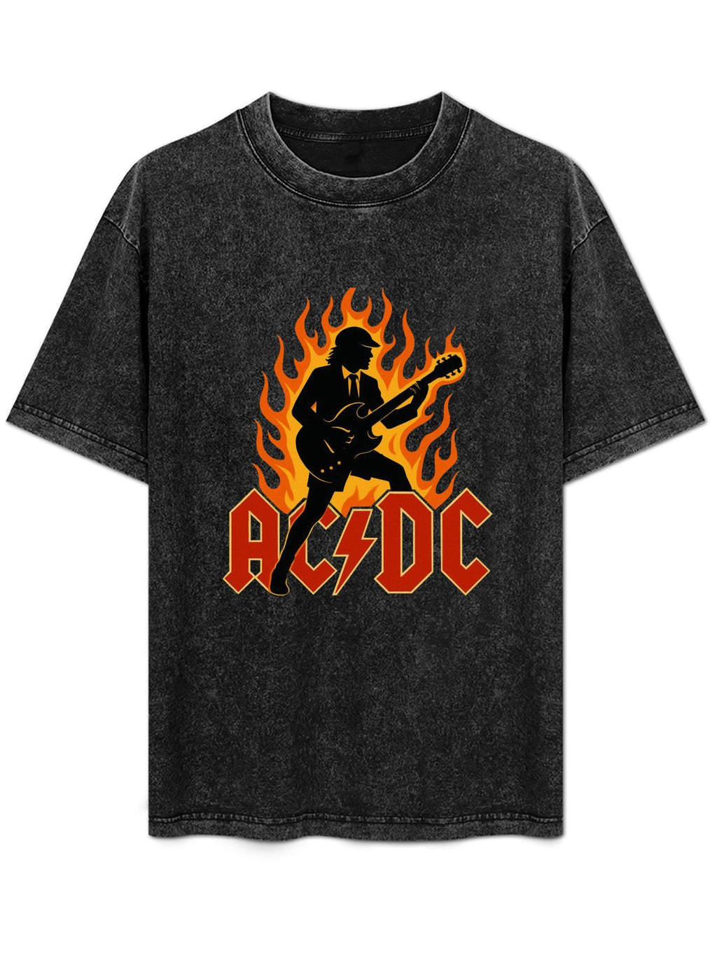 Vintage Washed AC/DC Flaming Guitarist Graphic T-Shirt