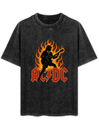 Vintage Washed AC/DC Flaming Guitarist Graphic T-Shirt