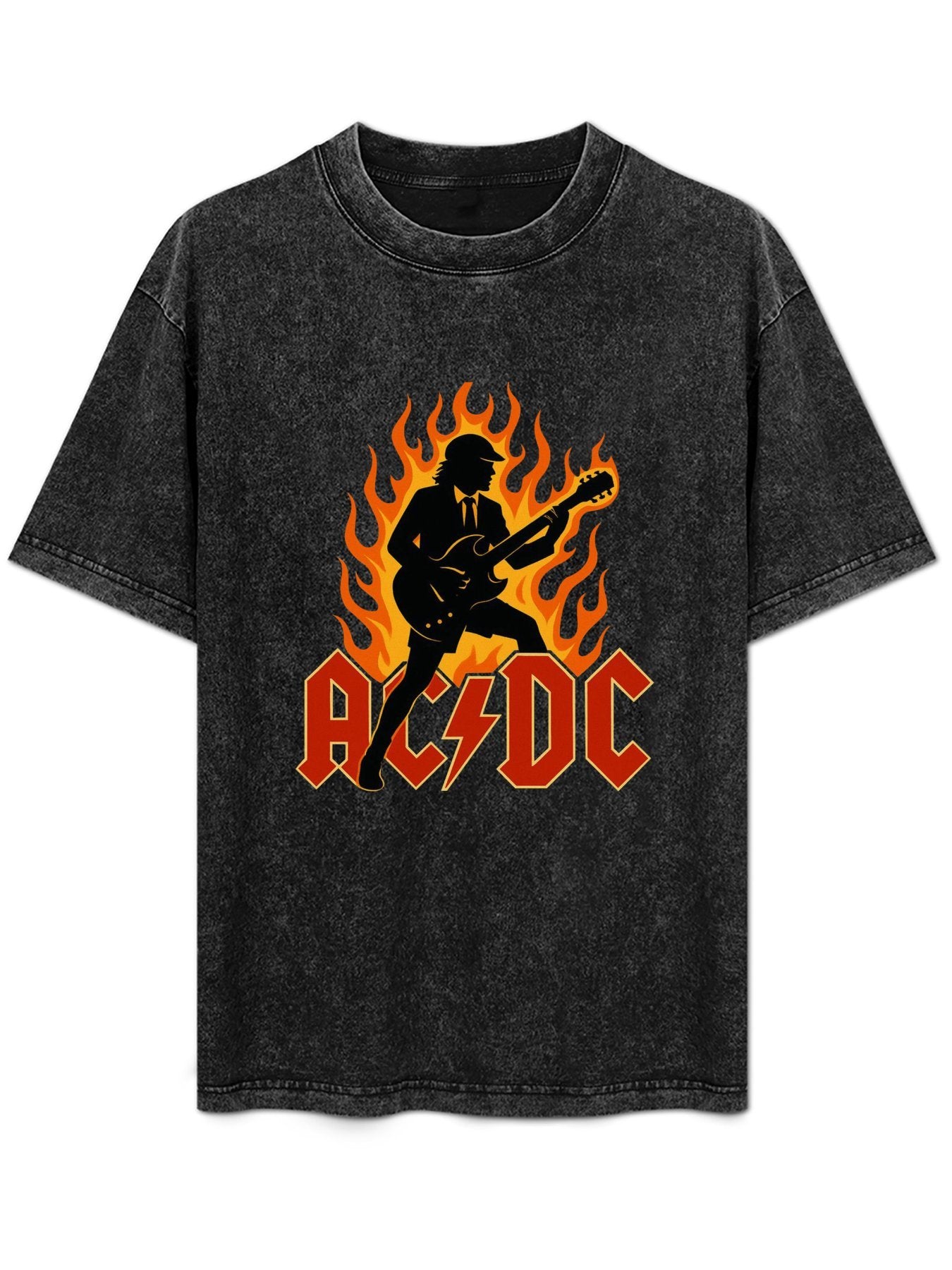 Vintage Washed AC/DC Flaming Guitarist Graphic T-Shirt