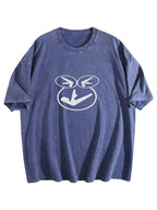 Abstract Smiley Washed Graphic T-Shirt