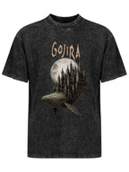 Vintage Washed Gojira Whale Castle Graphic T-Shirt
