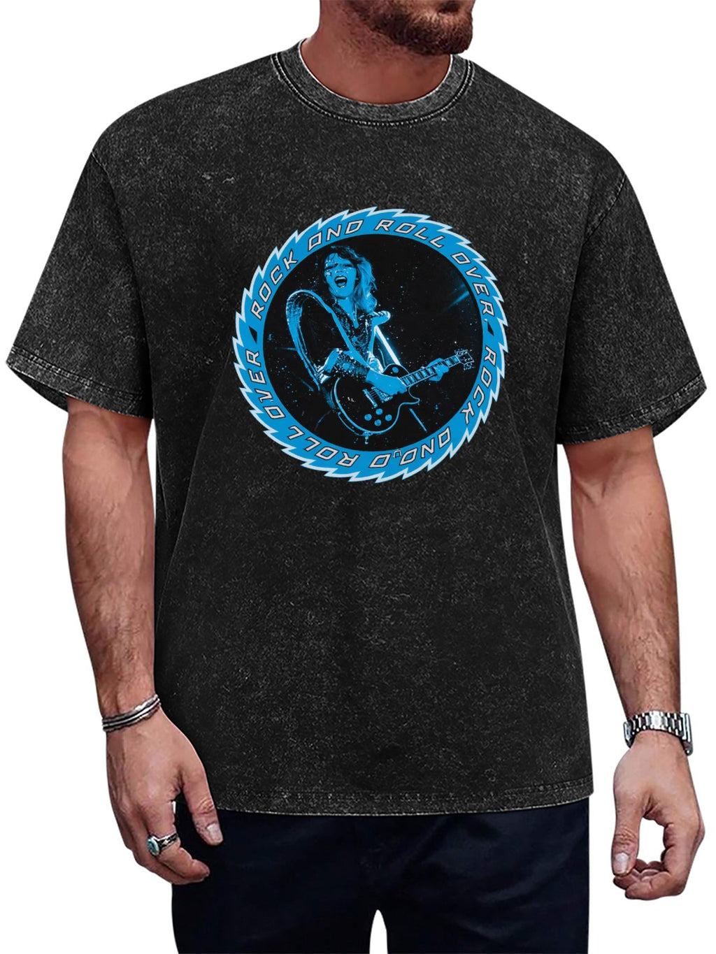 KISS Rock and Roll Over Blue Guitarist T-Shirt