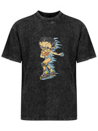 Cartoon Roller Skater Graphic Washed T-Shirt