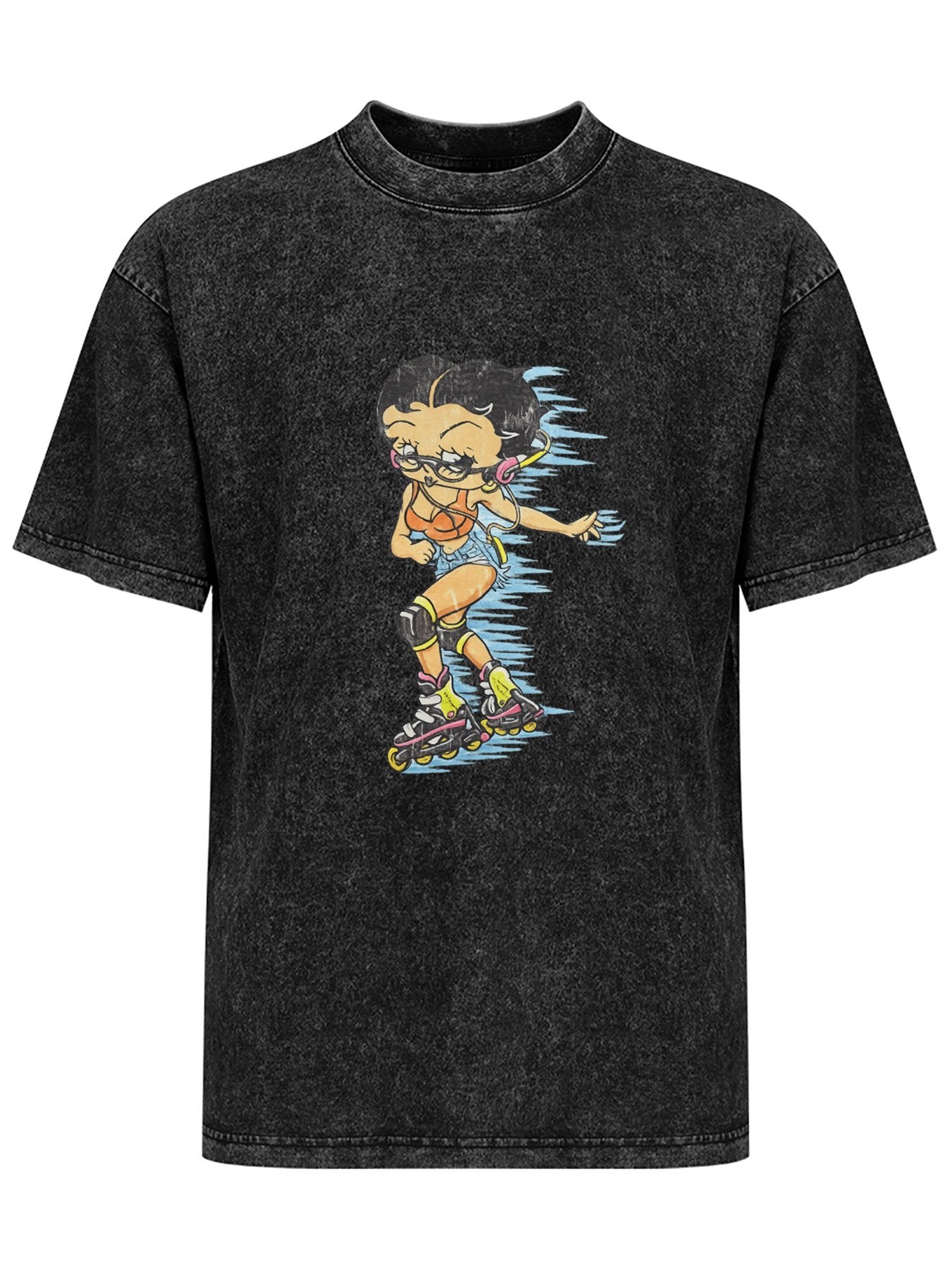 Cartoon Roller Skater Graphic Washed T-Shirt