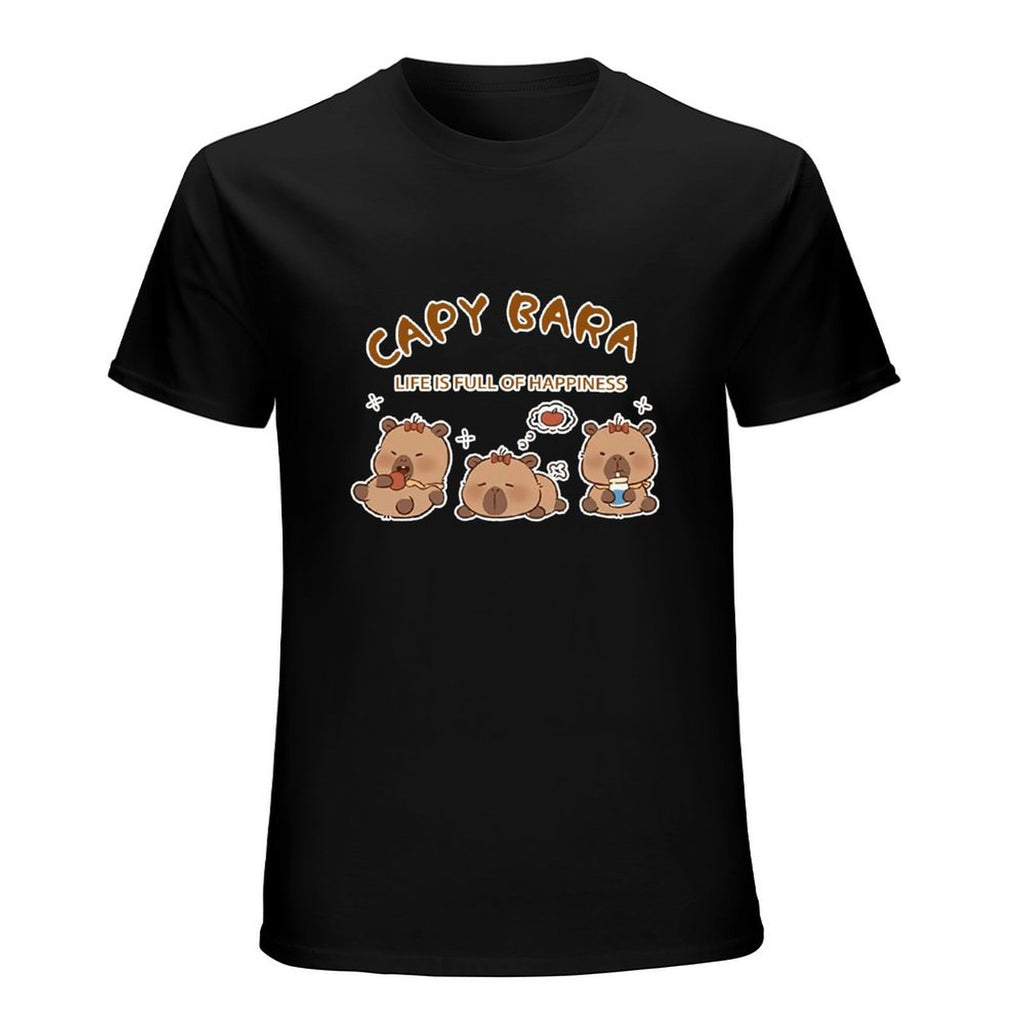 Capy Bara Happiness Graphic Black T-Shirt
