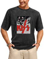 Vintage Washed KISS Classic Logo & Band Faces Graphic T-Shirt