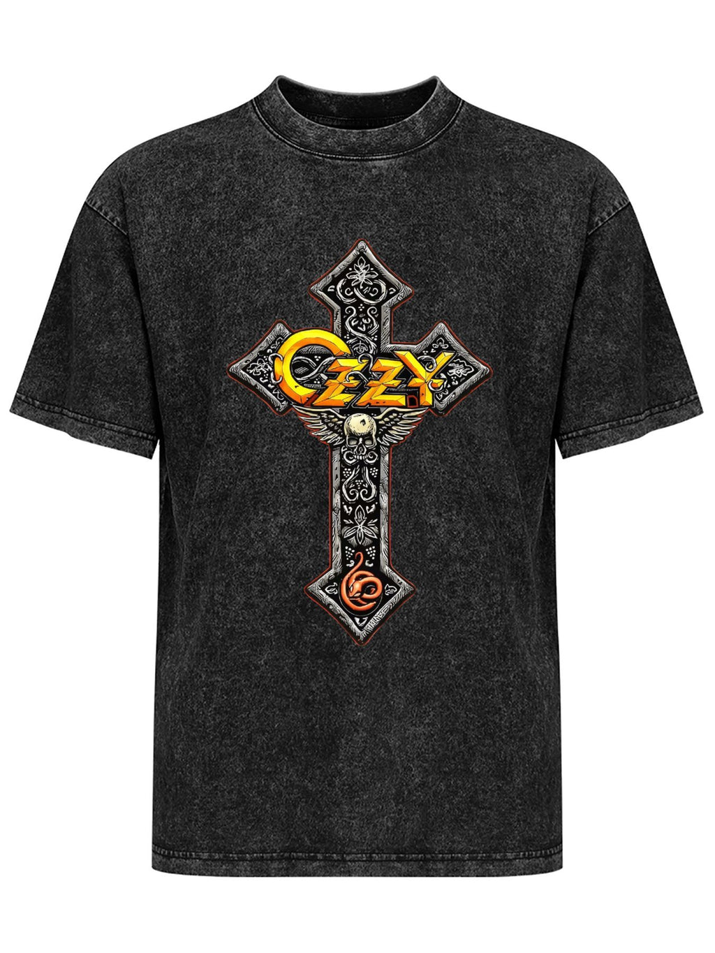 Vintage Washed Ozzy Ornate Cross Graphic T-Shirt