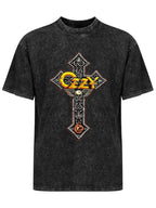 Vintage Washed Ozzy Ornate Cross Graphic T-Shirt