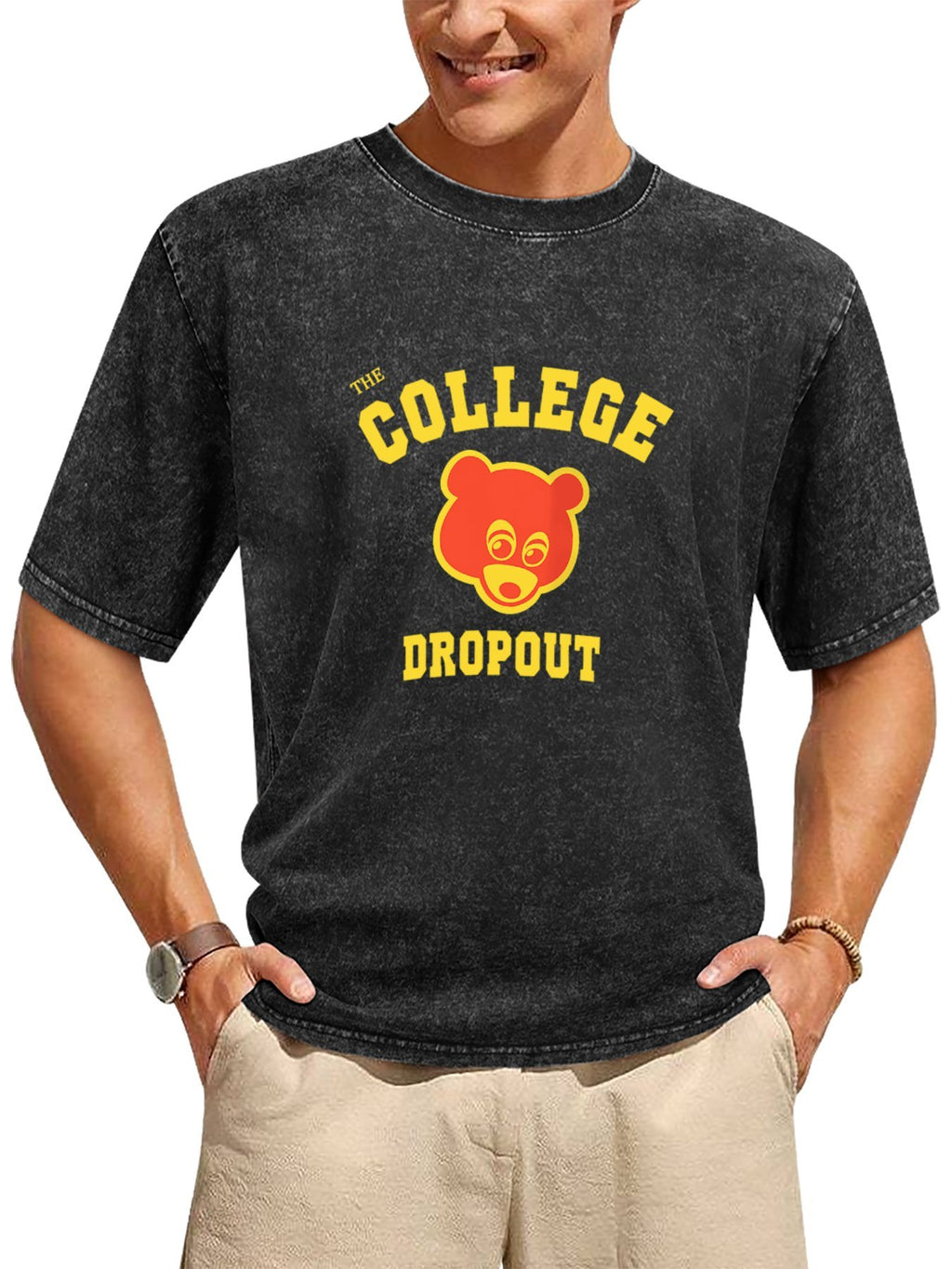 The College Dropout Bear Graphic Washed T-Shirt