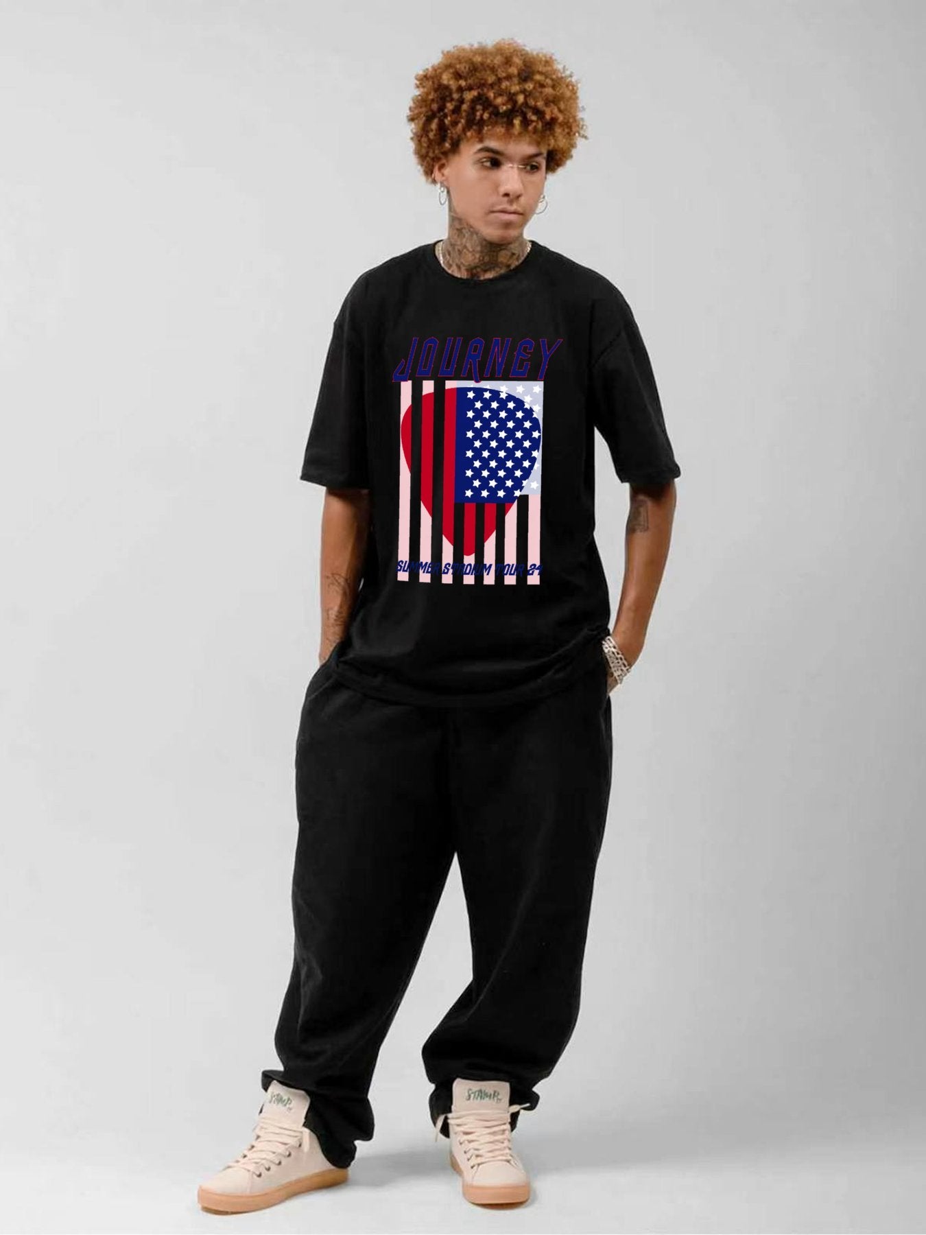 Journey USA Flag Heart Summer Stadium Tour 2024 Graphic T-Shirt