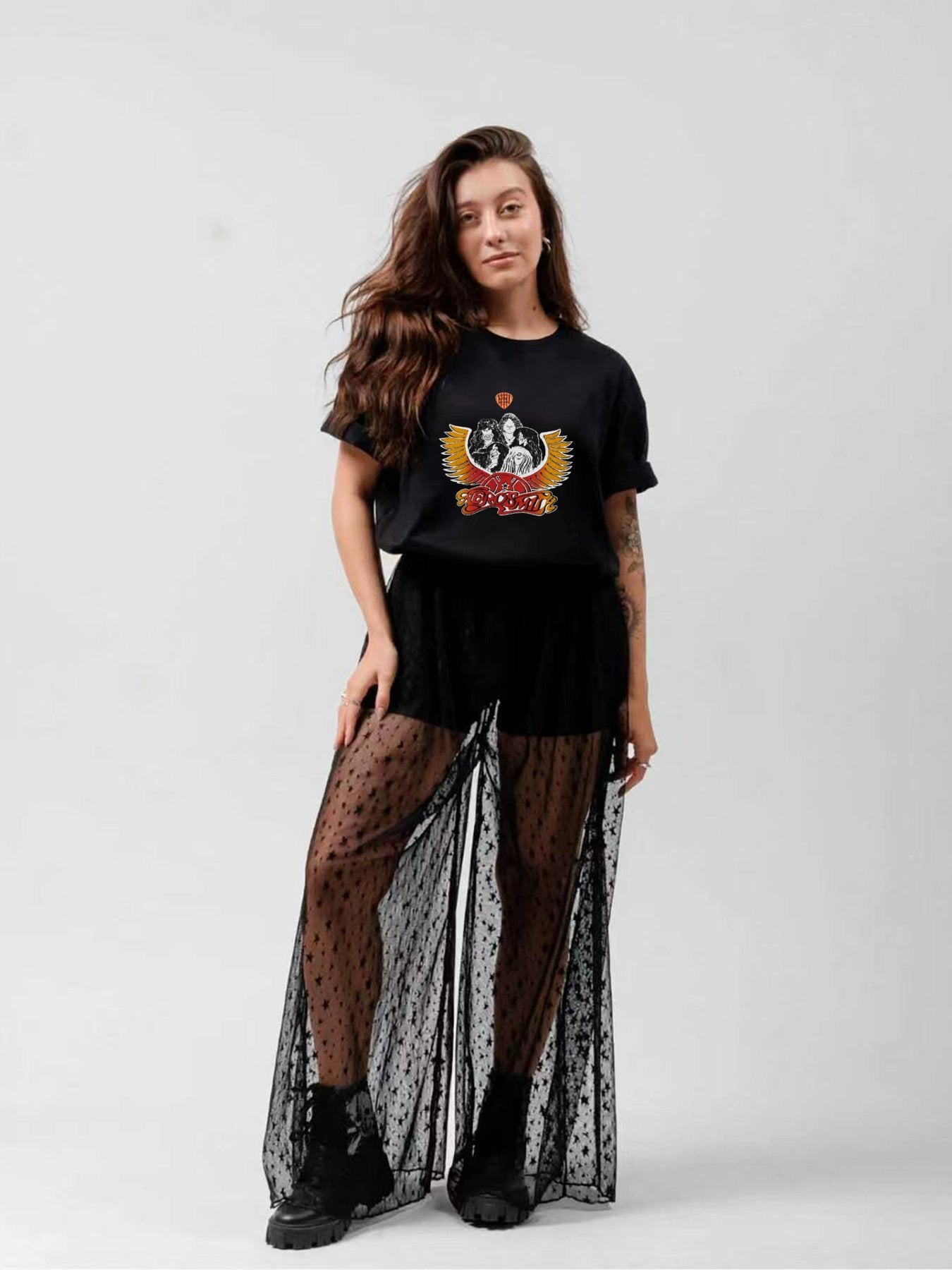 Aerosmith Band Portrait Winged Logo Vintage Graphic T-Shirt