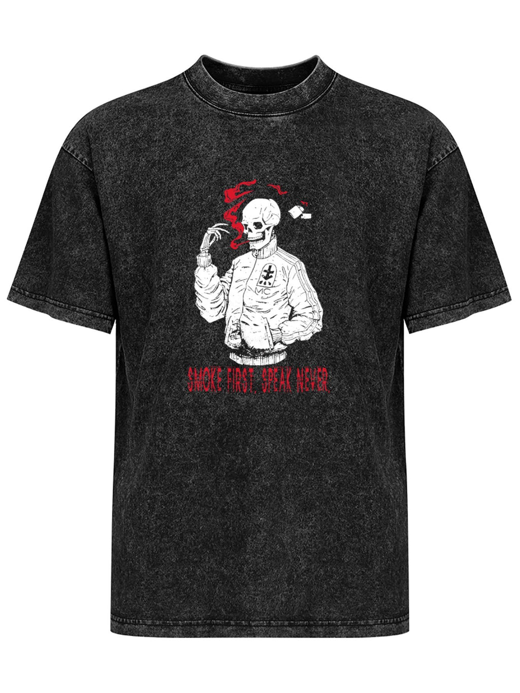 Smoke First Speak Never Skull Graphic Washed T-Shirt