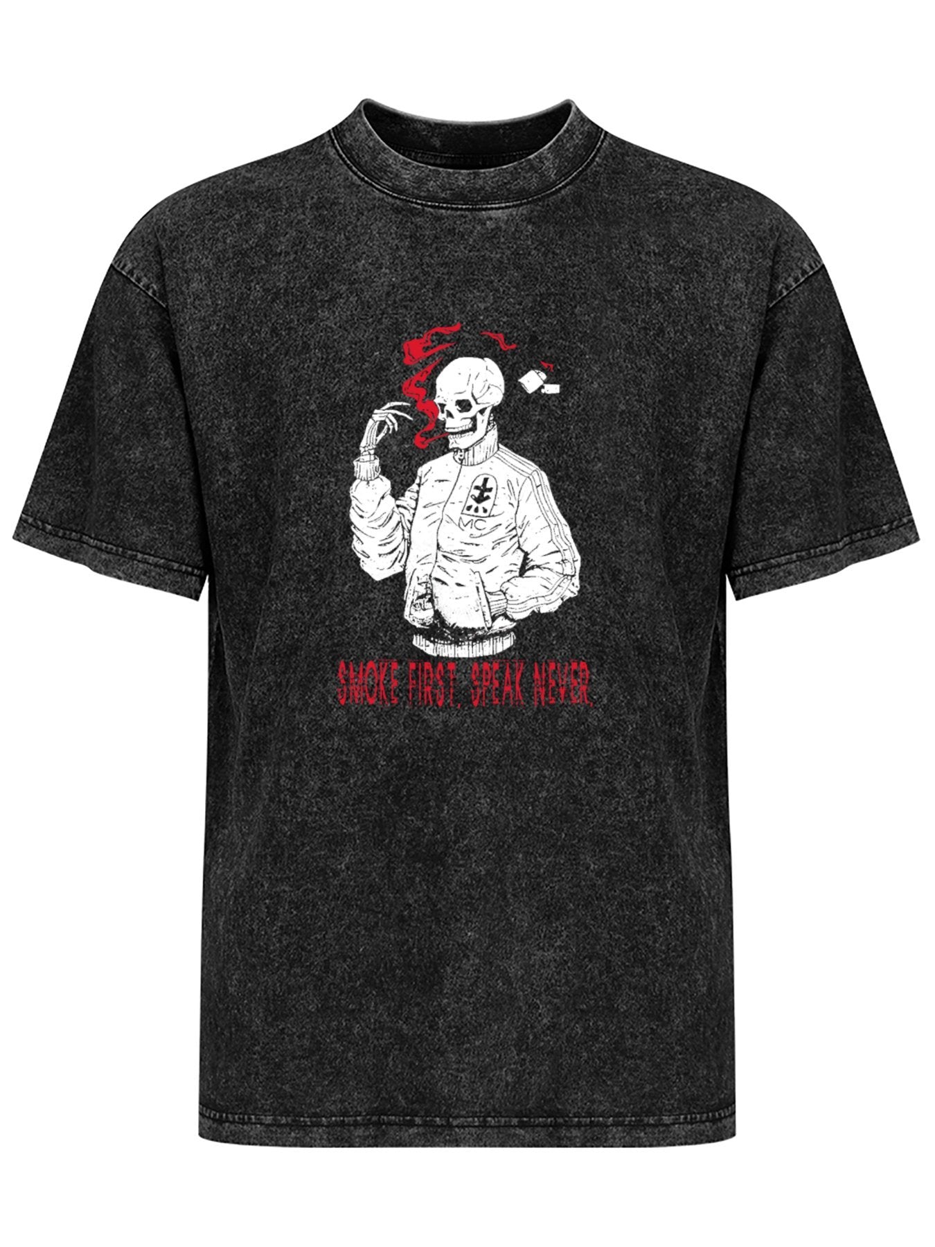 Smoke First Speak Never Skull Graphic Washed T-Shirt