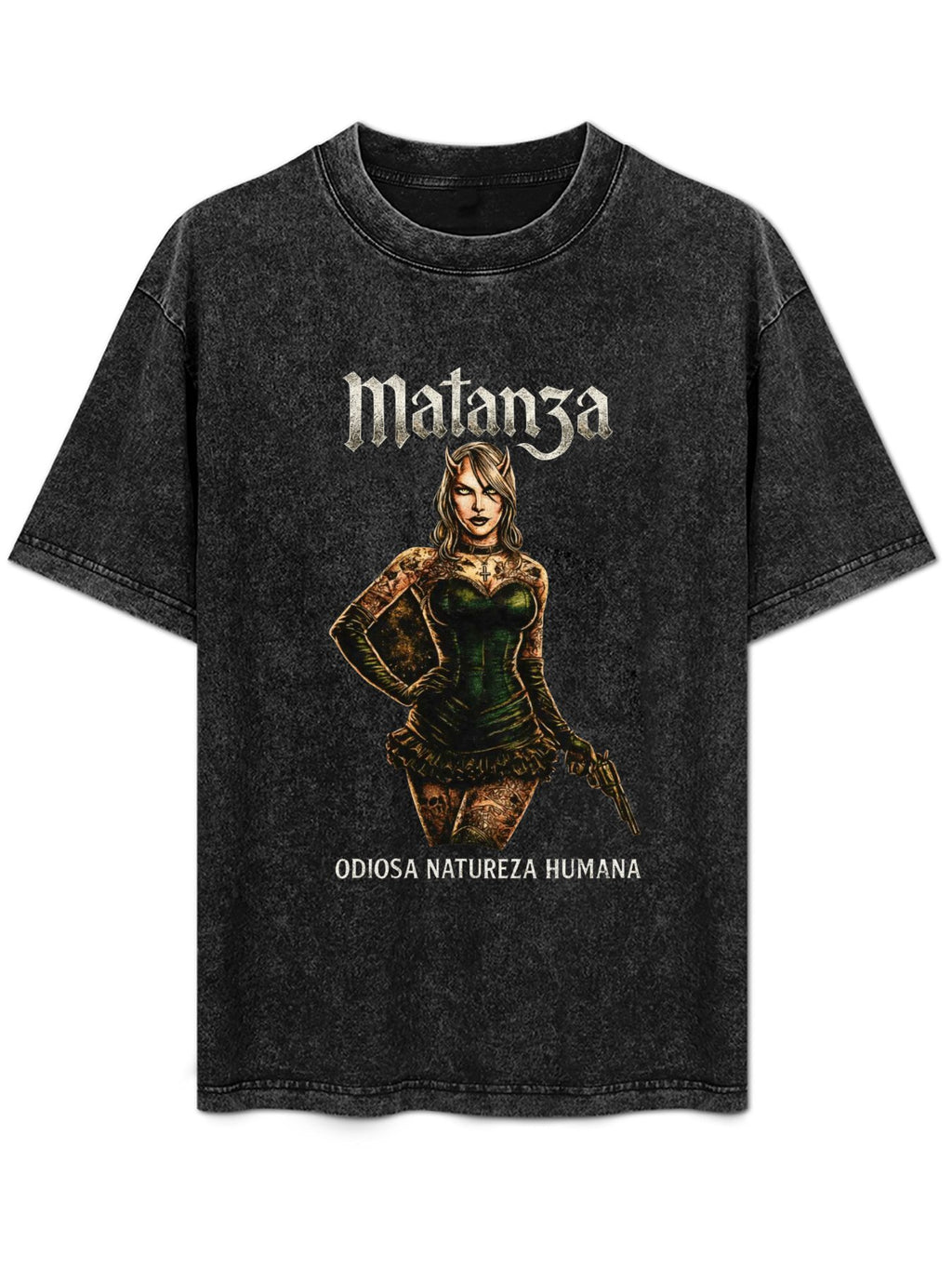 Vintage Washed Matanza Odiosa Natureza Humana Graphic T-Shirt