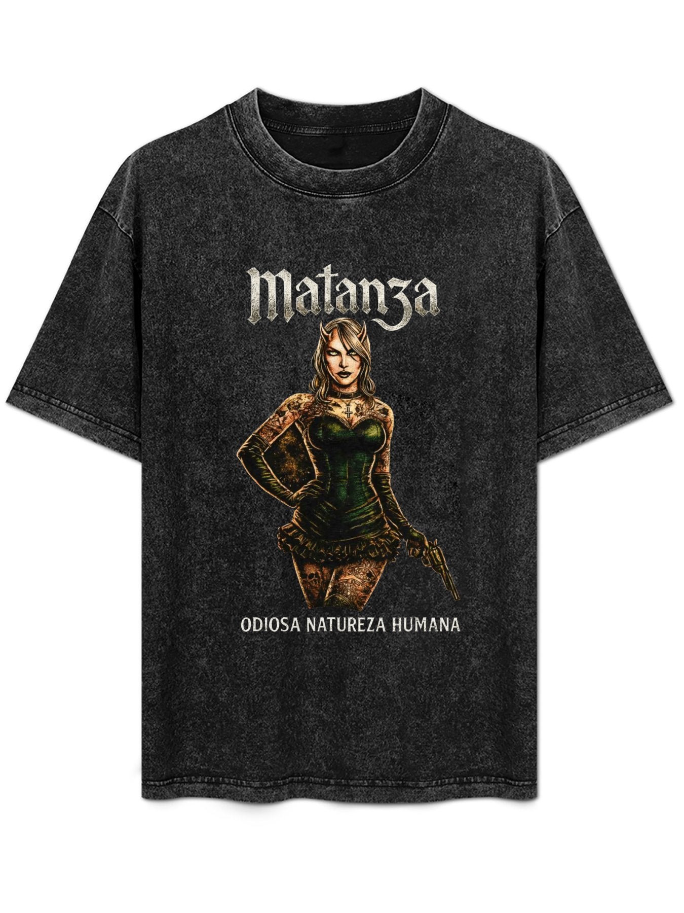 Vintage Washed Matanza Odiosa Natureza Humana Graphic T-Shirt