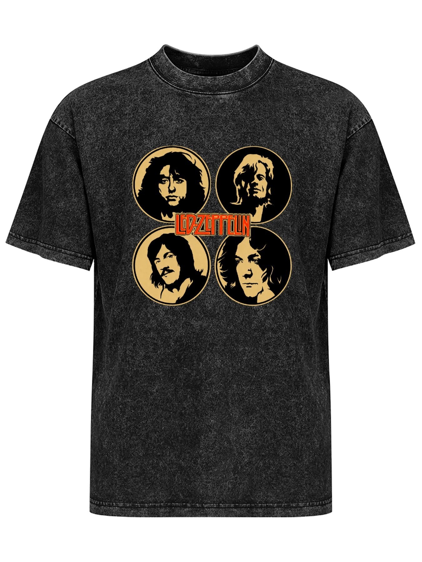 Vintage Washed Led Zeppelin Band Portrait Graphic T-Shirt