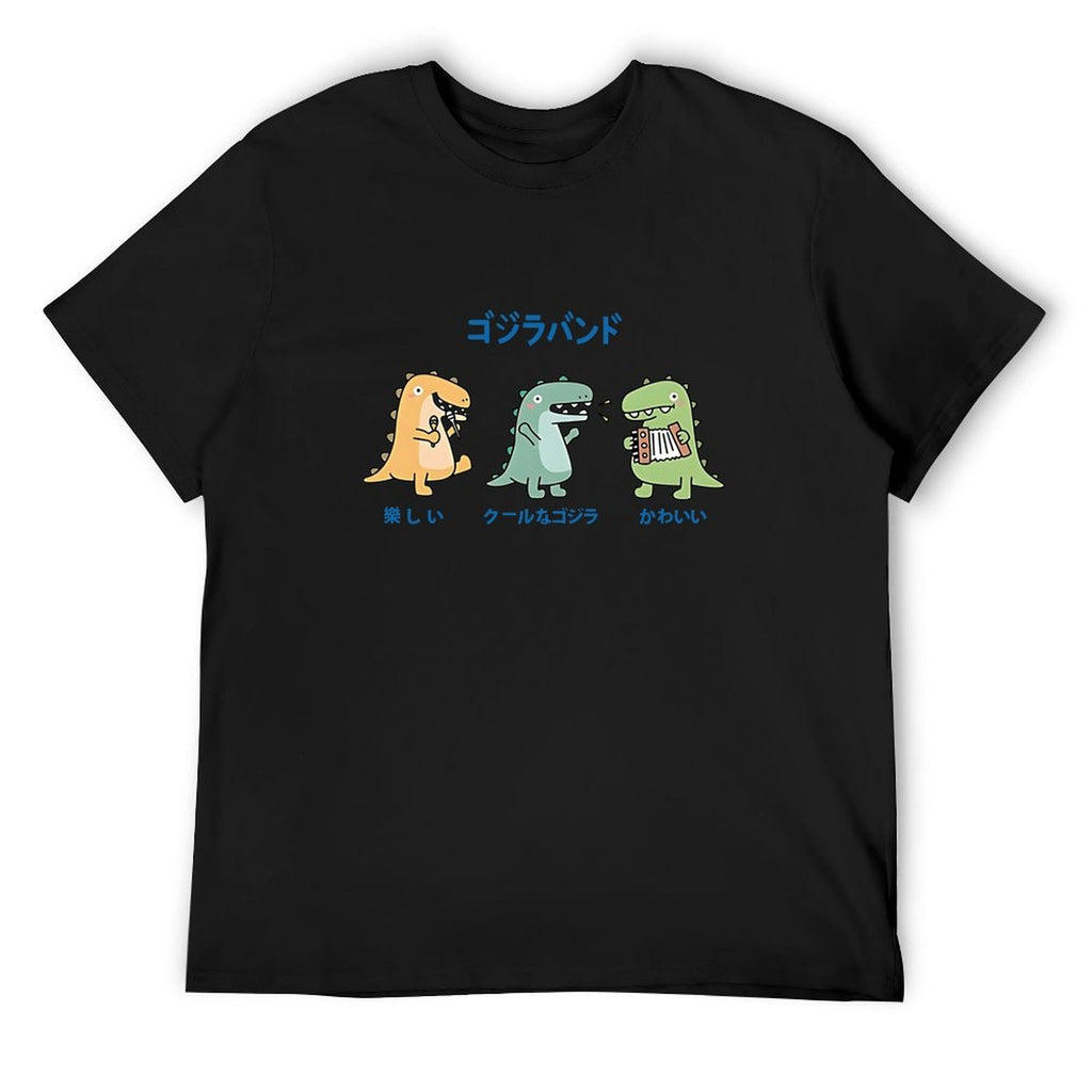 Cartoon Dinosaur Band Graphic Black T-Shirt