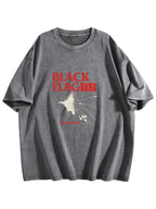 Black Flag Damaged Graphic Washed T-Shirt