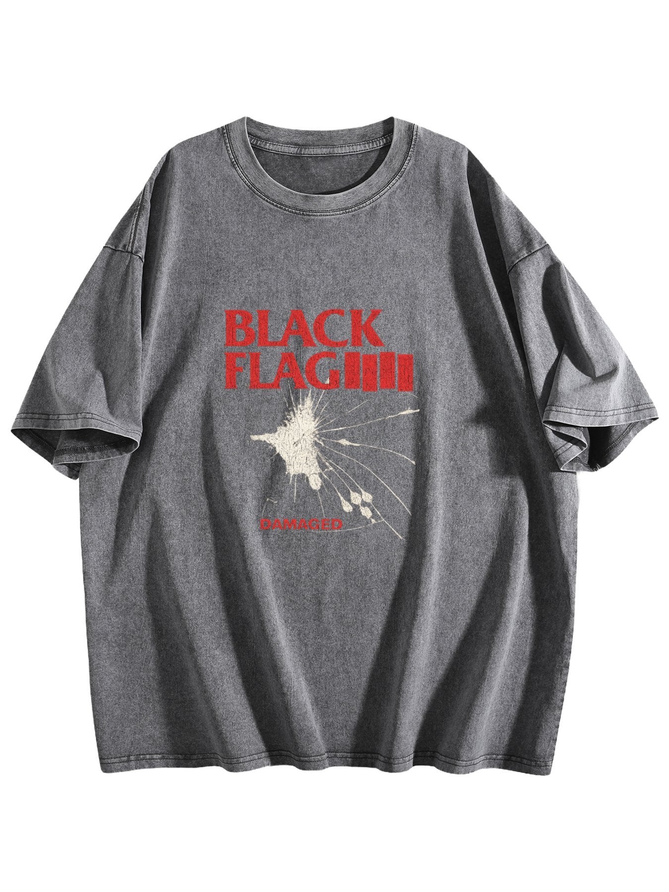 Black Flag Damaged Graphic Washed T-Shirt
