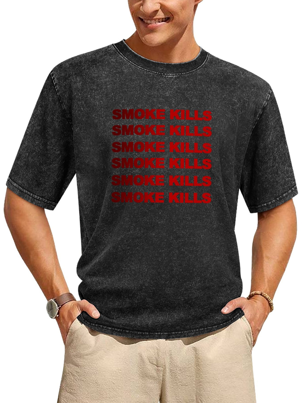 Smoke Kills Typography Vintage Washed T-Shirt