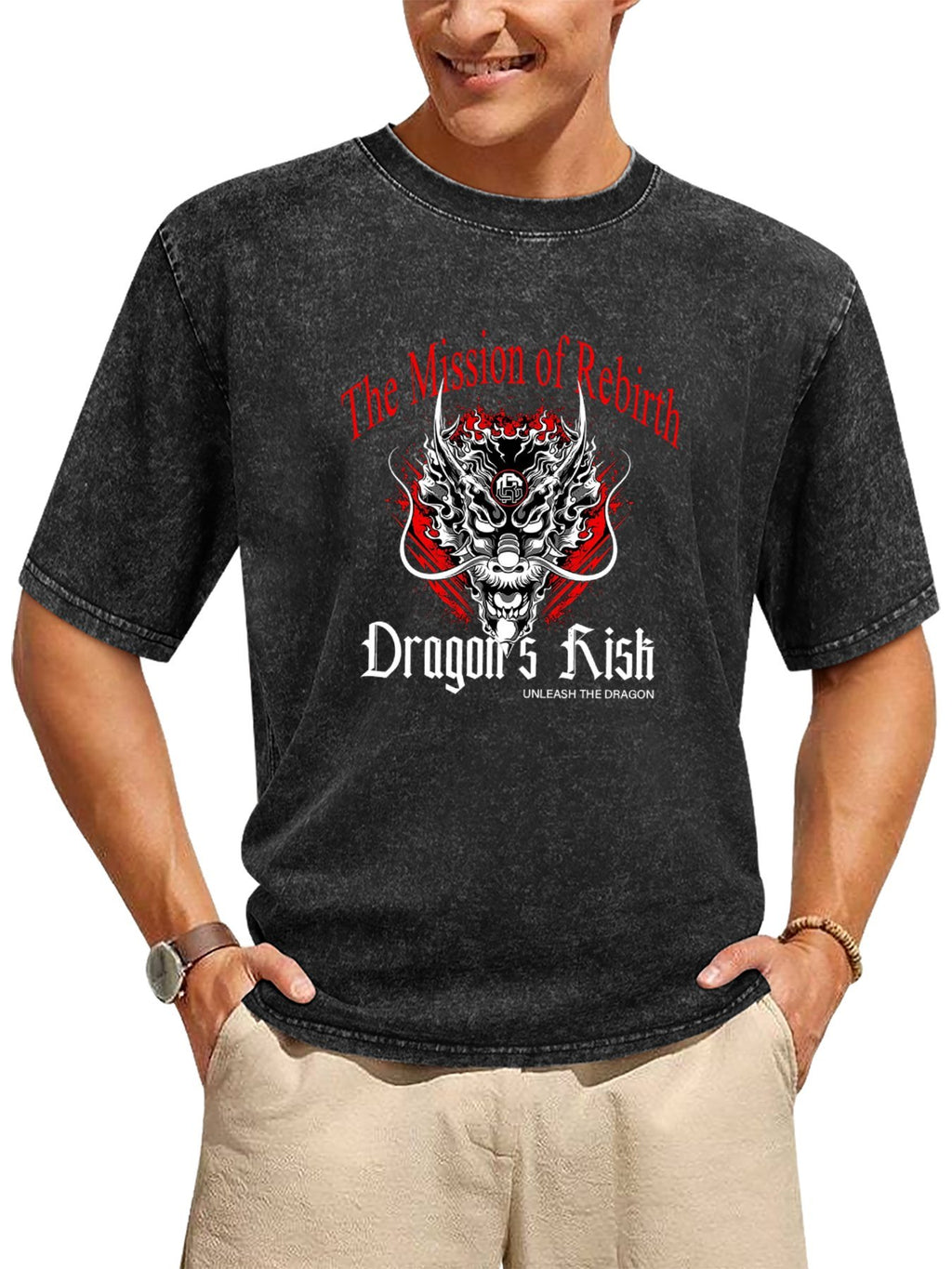 Dragon Rebirth Graphic Vintage Washed T-Shirt