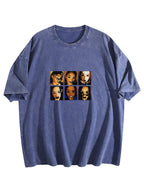 Retro Character Collage Washed Graphic T-Shirt