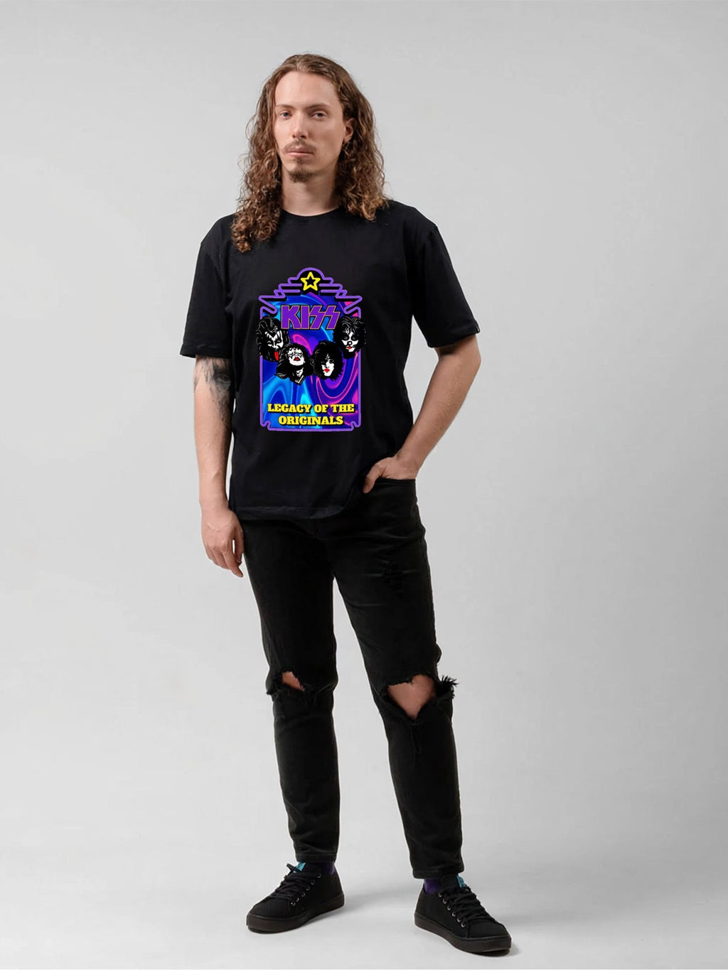 KISS Face Collage Neon Legacy Rock T-Shirt
