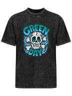 Green Day Blue Flame Skull Graphic T-Shirt