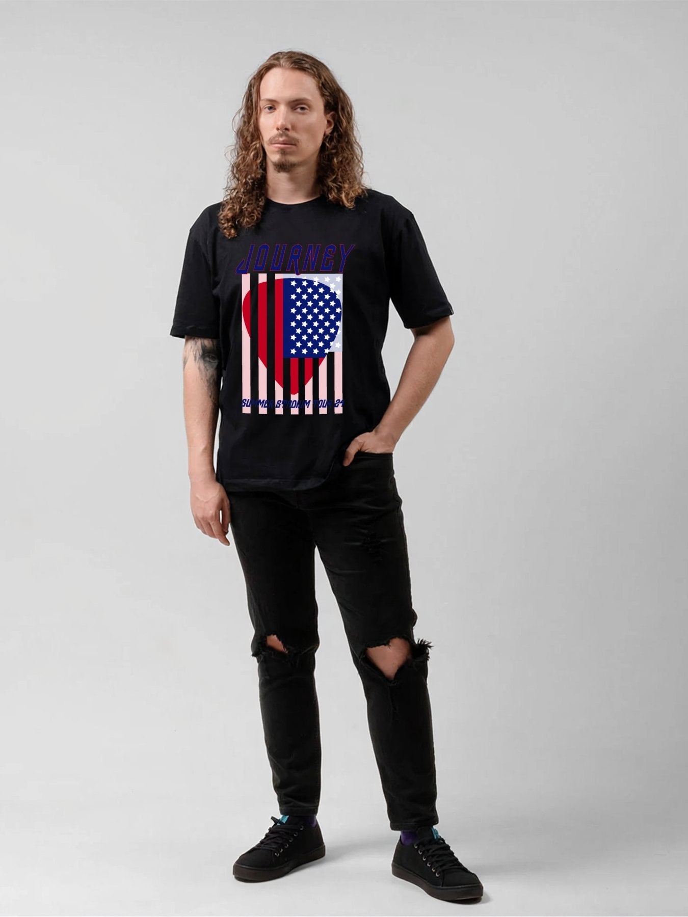 Journey USA Flag Heart Summer Stadium Tour 2024 Graphic T-Shirt