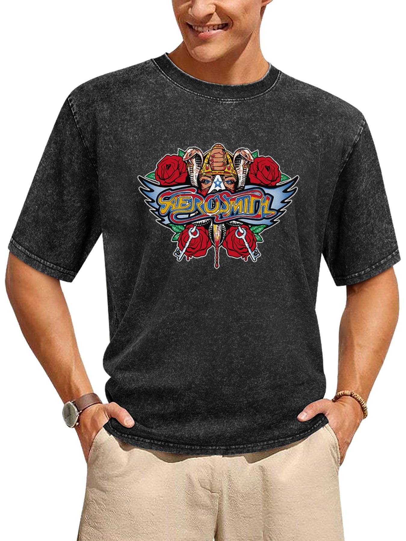 Aerosmith Winged Logo Roses and Cobras Graphic T-Shirt Secondary image