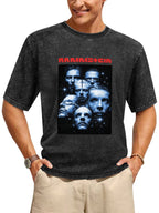 Vintage Washed Rammstein Blue Portrait Collage Graphic T-Shirt