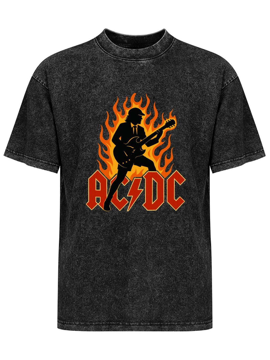 Vintage Washed AC/DC Flaming Guitarist Graphic T-Shirt