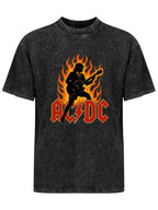 Vintage Washed AC/DC Flaming Guitarist Graphic T-Shirt