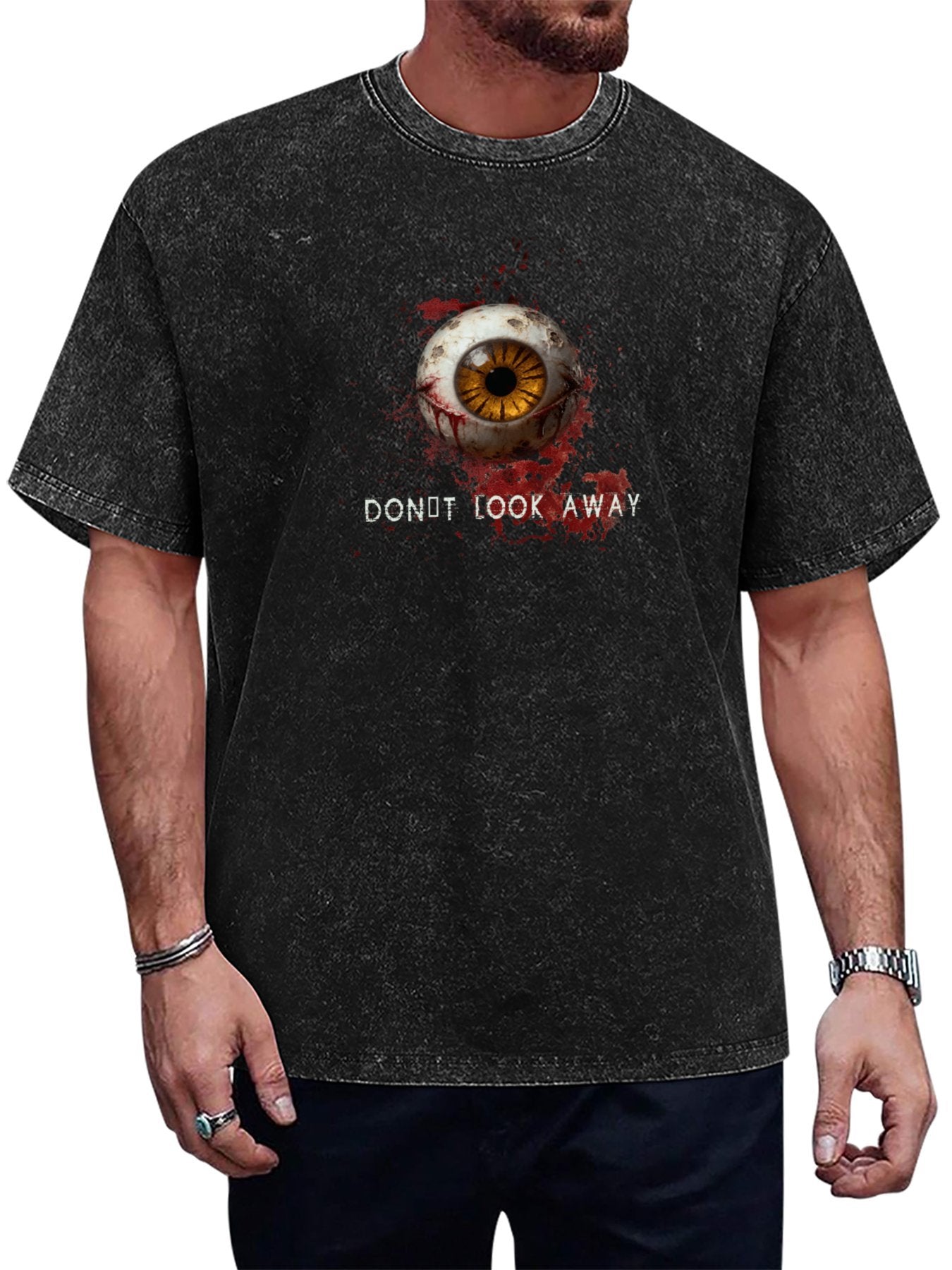 Don't Look Away Eyeball Graphic Washed T-Shirt