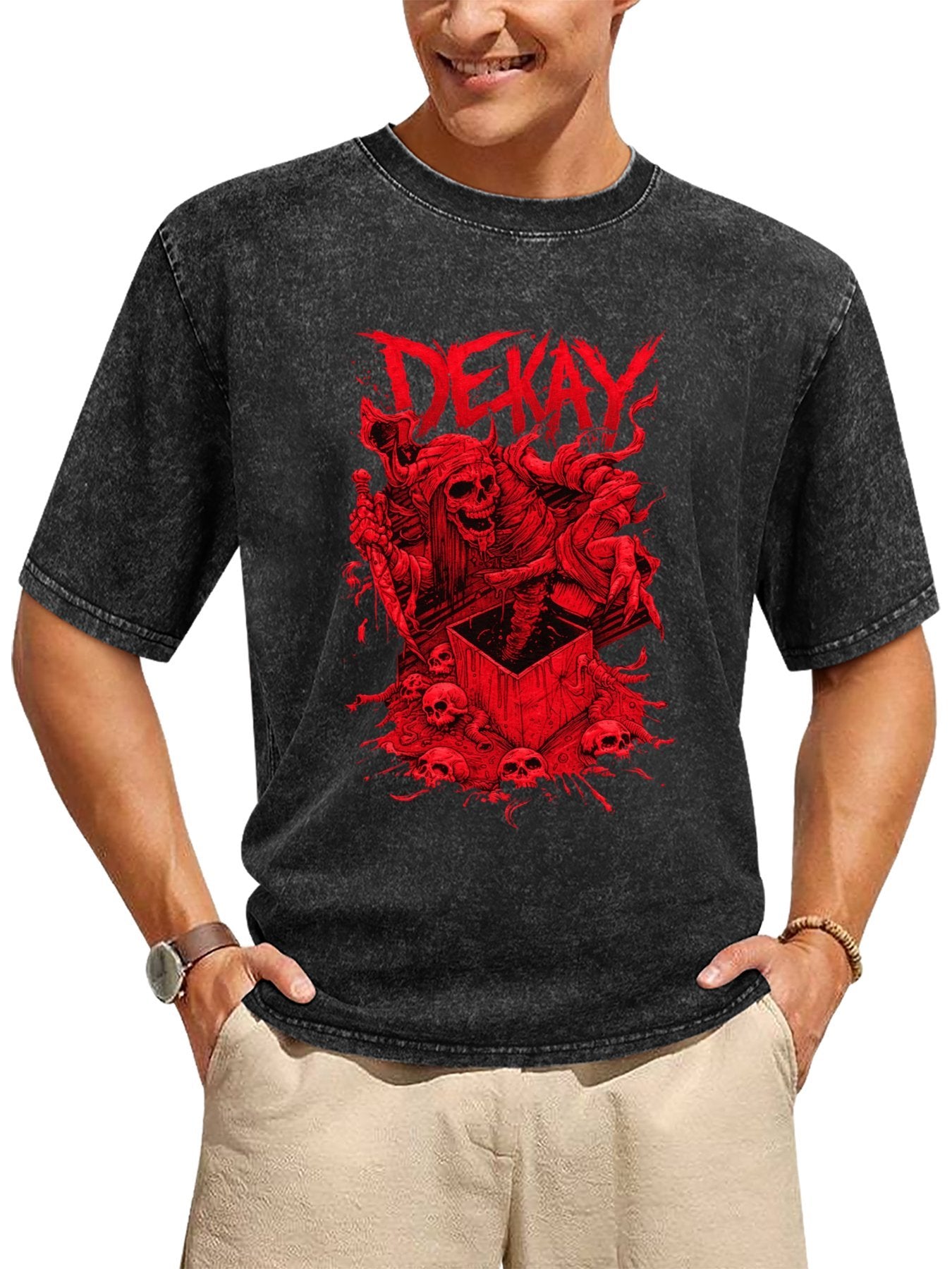 Vintage Washed DEKAY Red Skeleton Graphic T-Shirt Secondary image